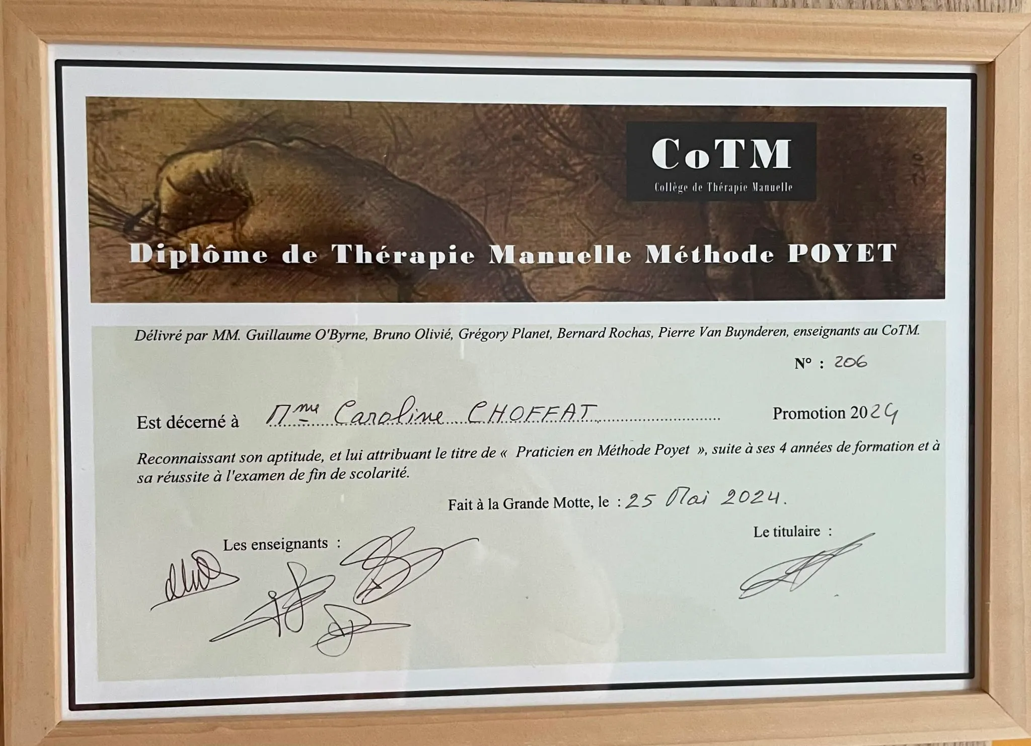 Diplôme de praticienne en Méthode Poyet, Caroline Choffat — Collège de Thérapie Manuelle, 2024
